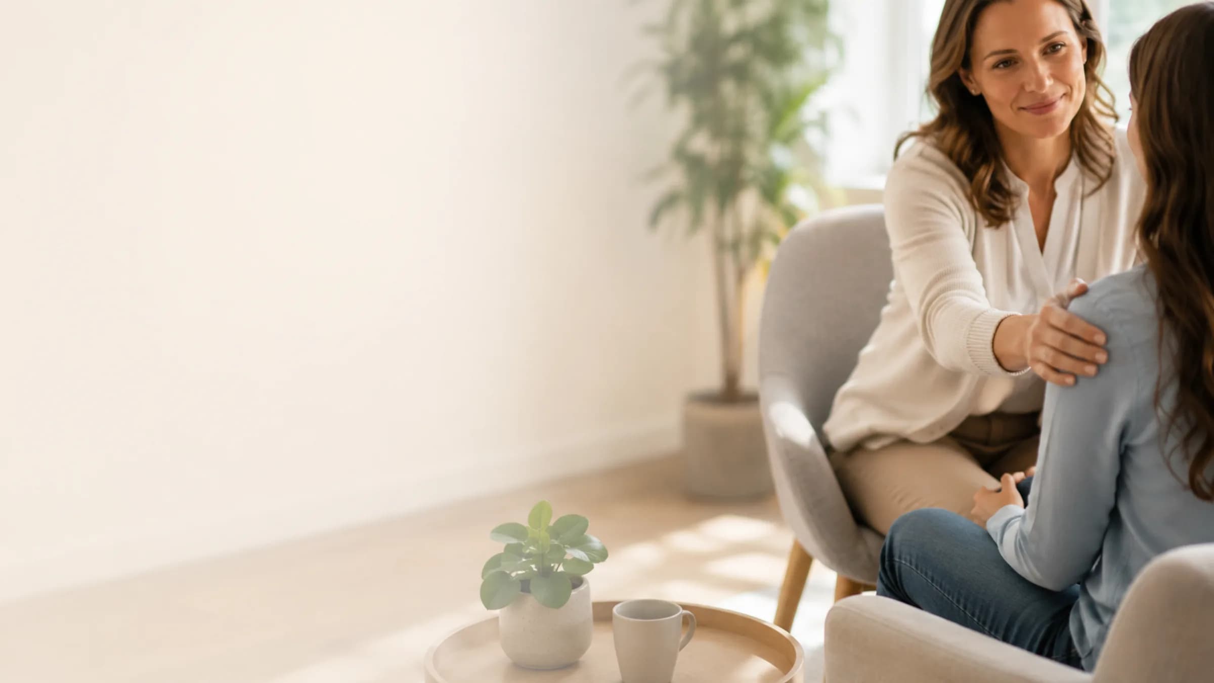 Warm counseling space with supportive psychiatric care conversation